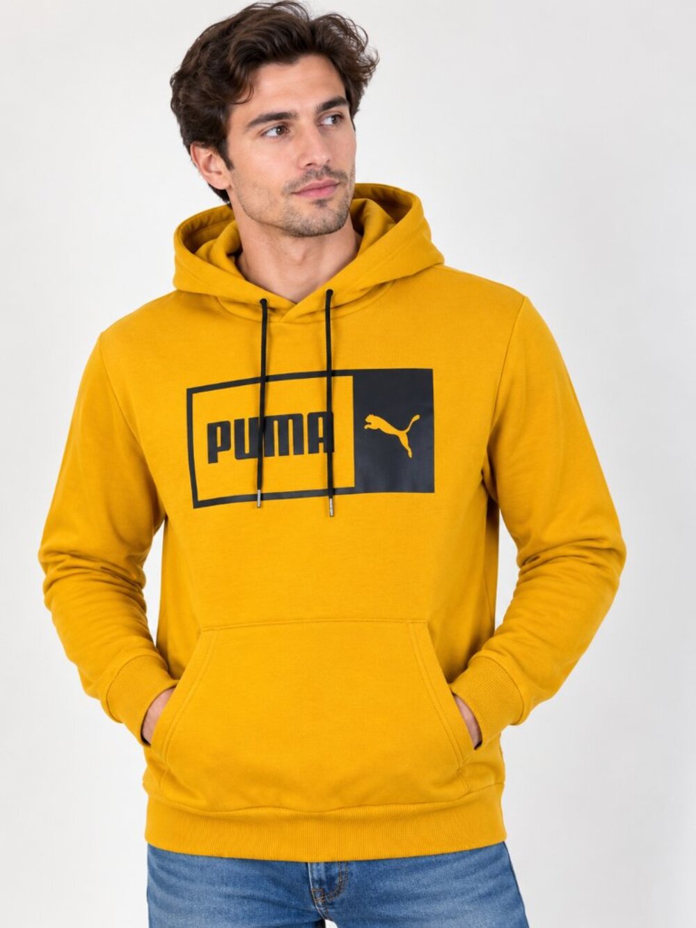 PUMA Men’s Mustard Yellow Logo Pullover Hoodie – Size M